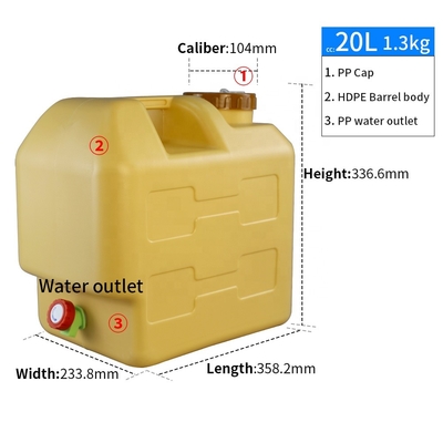 Frutifica o vinagre os tanques de água de acampamento de 20 litros com torneira 1.3KG da tampa