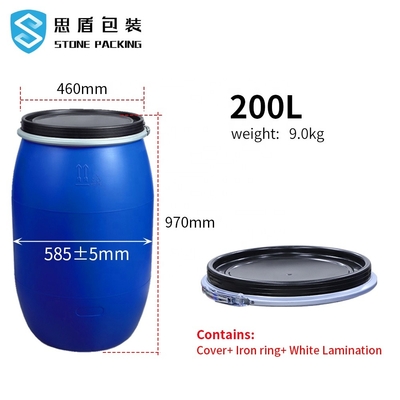 200l químico azul cilíndrico cilindro plástico 585*970mm 9kg de 55 galões