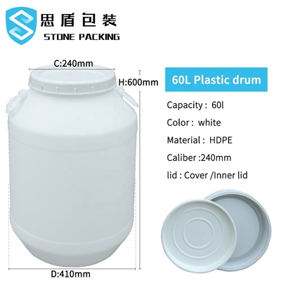 Tambor 60l plástico químico branco do HDPE 100% com tampa