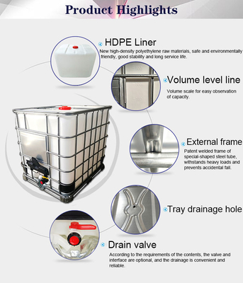 DC53D de aço galvanizado IBC Tote Liquid Packaging químico plástico